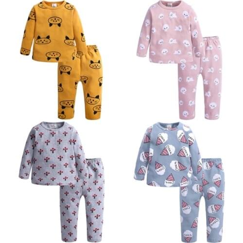 Kids Clothing Sets Spring Autumn Girls Boys Cotton Printing Pajamas Long-Sleeve Trousers Two-Piece Suits Unisex Sleepwear