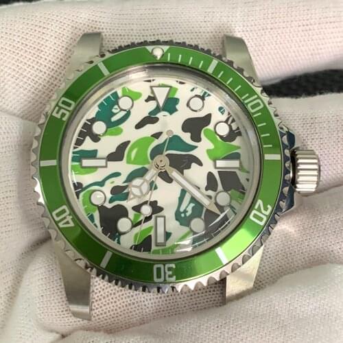 Watch accessories automatic movement assembly NH35 watch head 39.5mm case stainless steel camouflage military sports dome retro