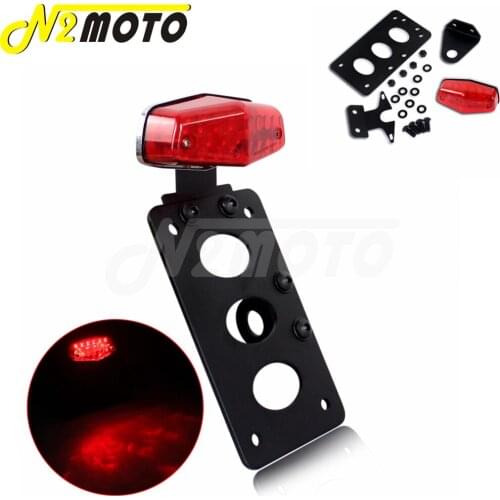Red LED Lucas E-MARK Taillights Brake Lamp w/Alex Mount License Plate Holder Bracket For Harley Chopper Bobber Cafe Racer Custom