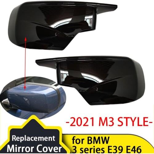 2021 M4 Styple Side Door Wing Mirror Cover Cap Replacement Gloss Black Mirror Cap Cover for BMW E39 E46 3 Series 1998-2005