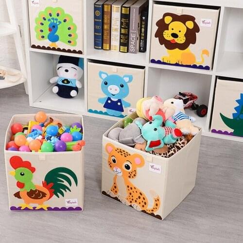 Cube Folding Storage Box Cartoon Animal Non-woven Storage Basket For Kids Toys Organizers Clothes Underwear Socks Storage Bins