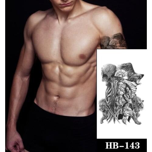 Lion Skull Warrior Weapon Black Eagle Women Men Arm Tattoos Sticker Fake Waterproof Shield Sword Tatoo Tempaorary Body Art Tatto