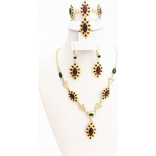 Moroccan Caftan wedding gold jewelry set for women green and red stone fashion jewelry set high quality jewelry set