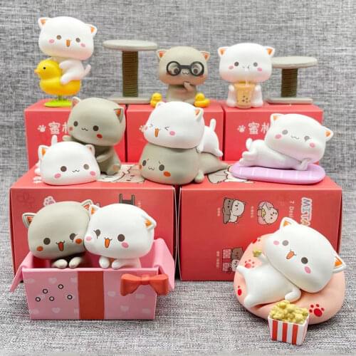 8pcs/set Cute Animal Lucky Mitao Cat Creative Surprise Blind Box Girls Toys Figure Doll Kids Car Decor Xmas Birthday Gift
