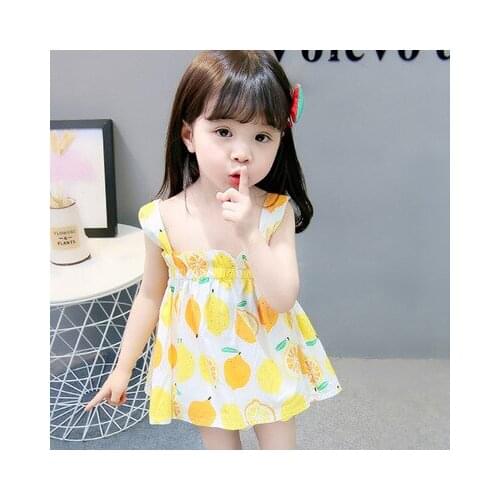 Cute small fresh straps tube top summer fruit pattern little girl baby strap dress childrens fashion dress