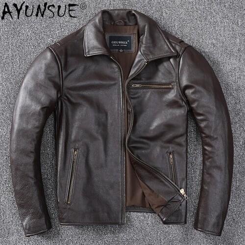 QYLVAWOY Real Genuine Leather Jacket Men High Quality Cowhide Leather Coats Casual Brown Jackets Veste Cuir Homme 2021 WLP110