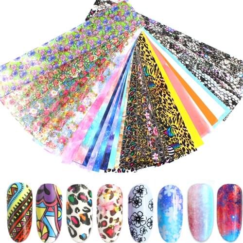 23 Types Starry Sky Flower Holo Sticker Nail Foil Set Transfer Nail Art Decals Foil Wraps Adhesive Decals Nail Art Decorations