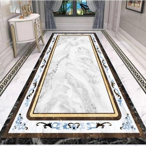 Custom 3D Mural Wallpaper Marble Pattern Hotel Aisle Corridor Living Room Floor Decoration Sticker PVC Waterproof Self Adhesive