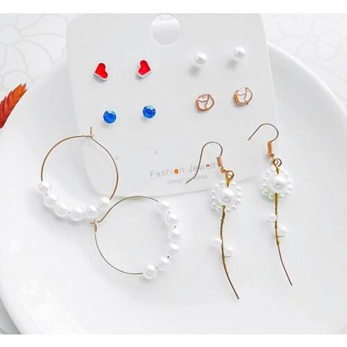 2021 New Jewelry Handmade Pearl Flower Drop Earrings Geometric Stud Hoop Earrings Heart Crystal Women Female Gift Trend Kolczyki