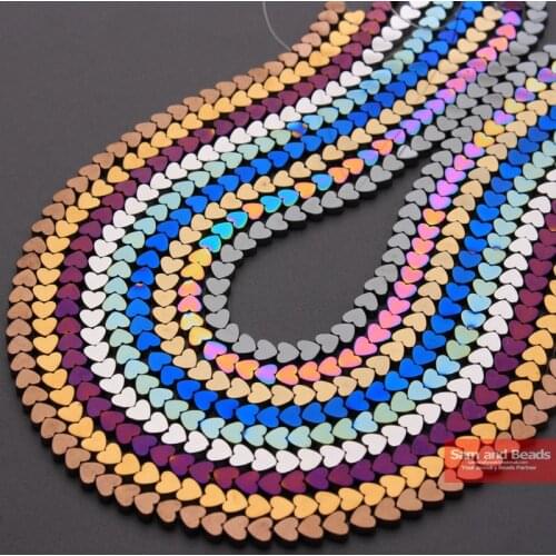 Wholesale Natural Stone 5x6MM Hematite Heart Beads for Necklace Bracelet Making Rose Gold Black Silver plated80Pcs/Lot 15" HHB9