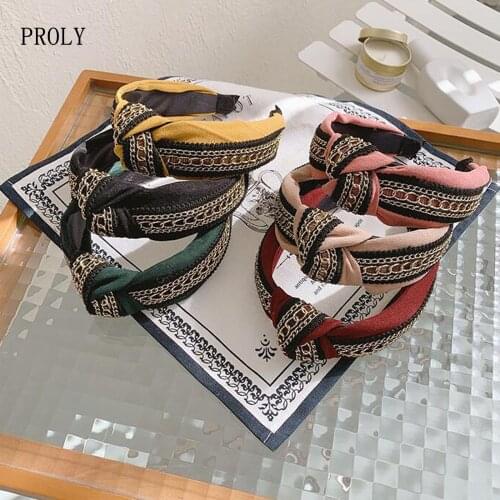 PROLY New Fashion Women Hairband Wide Side Headband Center Knot Turban Adult Casual Headwear Classic Hair Accessories