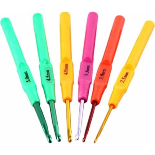 Colorful 6pcs/set Hook Crochet Template Kit TPR Aluminum Knitting Needles For Loom Tool Band DIY Crafts New arrival