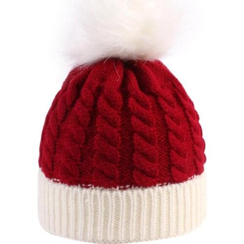 Newborn Toddler Baby Girls Boys Christmas Beanie Cap Warm Fur Knit Furry Ball Pom Hat Festival Xmas New Year Beanies