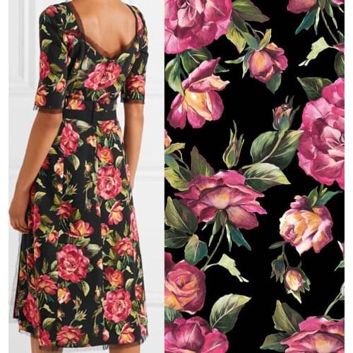 Digital Printed Fabric Custom Flower Pattern Hand-painted Rose Pattern Printed Cloth for Dresses Skirts Shirts Suit by Meter