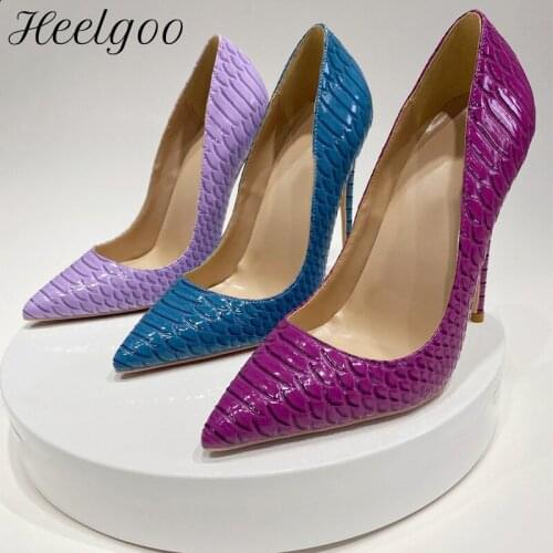 Heelgoo Purple Crocodile Women Pointed Toe High Heel Sexy Party Shoes Slip On Classic Style Stiletto Pumps Plus Size 43 44 45