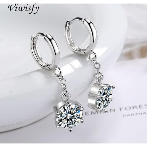 Viwisfy Long Water Drop Crystal Real 925 Sterling Silver Drop Earrings For Women VW21163