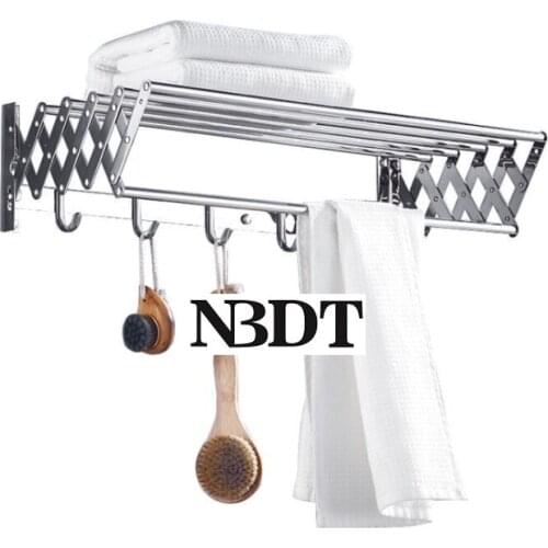 40CM 50CM 304 Stainless Steel Wall Mount Pull Push Folding Bathroom Towel Rack Holder Screw Or Free Drilling Sticker