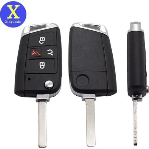 Xinyuexin 4 Button Flip Car Key Shell for Vw for Seat Ibiza for Skoda Superb Golf Mk7 Passat B8 Tiguan Allspace Remote Key Case