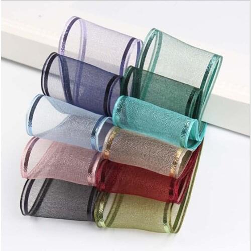 Bright Edge Organza Ribbon Stripe High Quality DIY Wedding Party Decoration Webbing Crafts Gift Hair Accessories