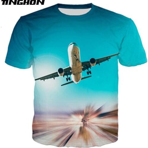 XS-7XL Summer New Fashion 3d T-shirt Plane Set Sail Creative Print T Shirts Mens Womens Cool T Shirt 01