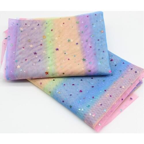 1m/lot 1.5m Width Moon&star&love Heart Mesh Fabric Gauze Tulle Rainbow Tissue Kids Dress Fabric DIY Sewing Craft Supplies
