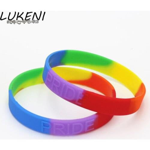 1PC Hot Sale Fashion Rainbow Colour Pride Silicone Wristband Embossed Logo Bracelet &Bangles Women Men Gift Jewelry SH083