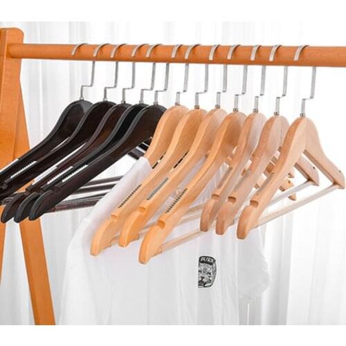 10pcs/lot Solid Wood Adult Coat Hangers Wooden Kids Hanger with Soft Non-Slip Strip for Camisole Jacket Dress Clothes Sweater