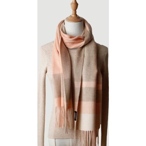 100% Real Cashmere Scarf Women Pashmina Tassels Ladies Plaid Striped Cashmere Shawl Neck Thick Warm Autumn Winter Soft Warm