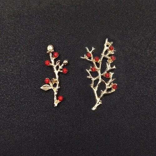 2021New 100Pcs Red Rhinestones Branch Buttons for DIY Bridal Bouquet Decoration or Hair Accessories HZ727-HZ728