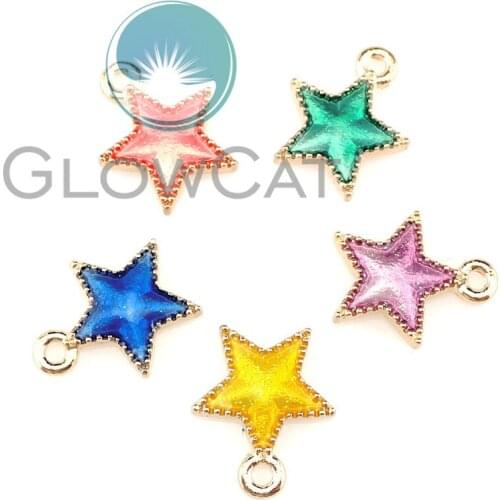 20X Enamel Star Metal Charms KC Gold Rim Pendant For Earring/Necklace/Bracelet DIY Craft Ornaments Jewelry Making