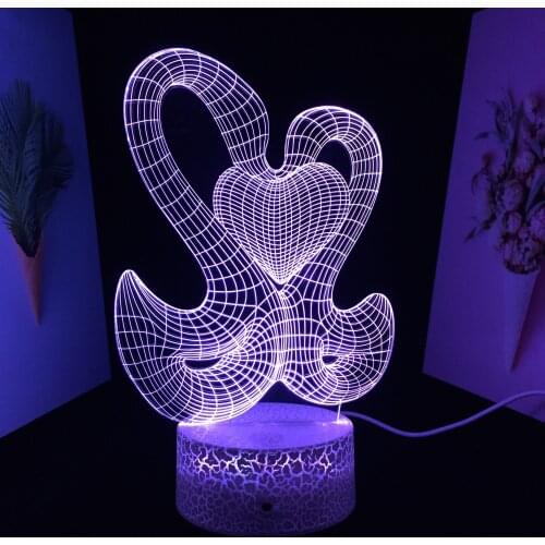 Valentine Series 3D Lamp Middle Swan Love Heart White Cracked Base for Home Bedroom Decoration Couple Festival Birthday Gifts