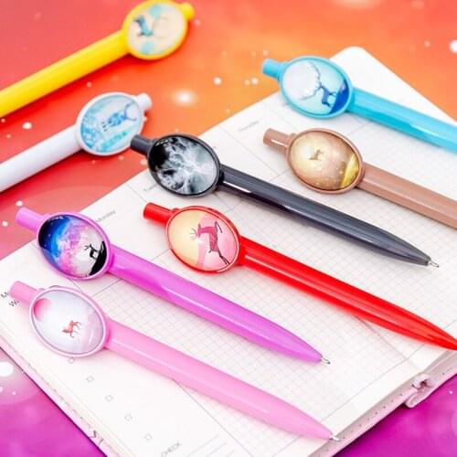 40pcs/lot Creative cute cartoon dream elk ballpoint pen student deer push black water pen office school supplies