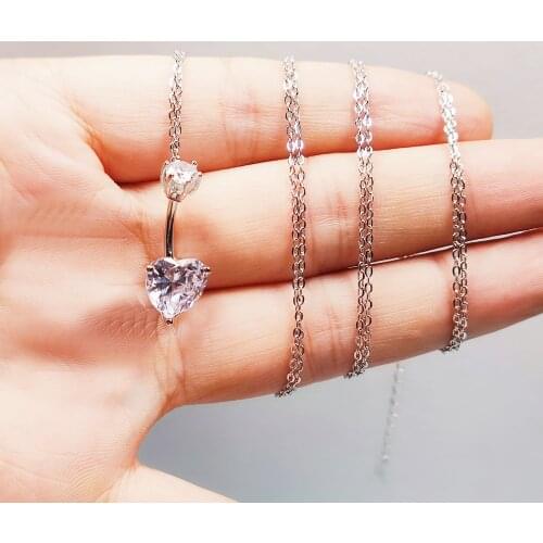925 sterling silver Belly Button Ring Charming Heart shape Cubic Zircon Navel Chian Piercing Jewelry Dangle Waist Body Chain