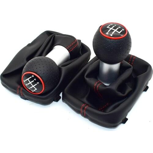 5 / 6 Speed 12mm Car Gear Shift Knob Lever Stick Handle Gaiter Boot Cover Case Red Stitch For Audi A3 S3 2001 2002 2003