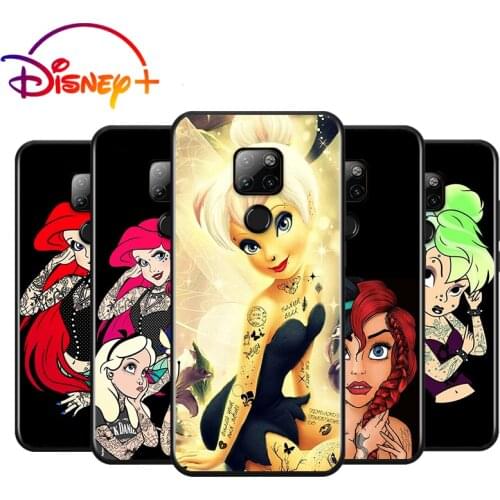 Disney Princess Tattoo for Huawei Nova 5i P Smart 2021 2020 Z S Plus Mate 40 RS 30 20 10 Pro Lite 2019 2018 Black Phone Case