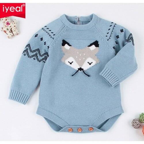 IYEAL Baby Knitting Bodysuits Cute Fox Overalls Newborn Baby Girls Boys Clothes Infantil Baby Girl Boy Long Sleeve Jumpsuit