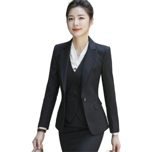 Ladies Elegant Office Work Wear Pants Suit Long Seeve 3 piece Set Women Suit Blazer And Vest Pants Plus Size 4xl