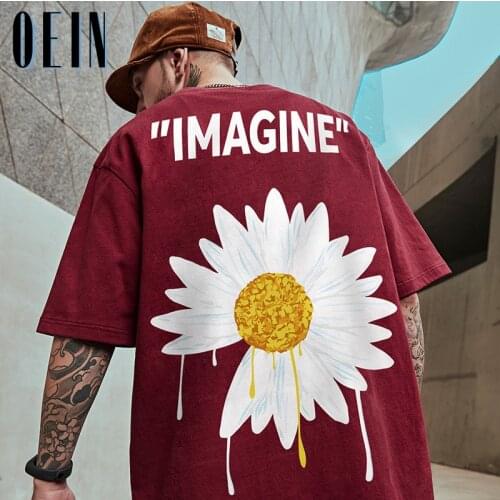 OEIN Harajuku Daisy Flower Print Tshirts Mens Casual Streetwear Oversized 8XL Tops Tees Men Hip Hop Fashion Summer T Shirts Male