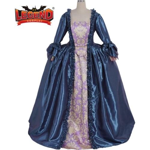 18TH century blue colonial dress Marie Antoinette blue ball Gown sack back Dress cosplay costume
