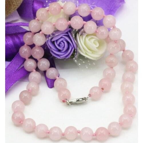 Hot sale pink crystal cherry stone chalcedony jades 8mm round beads necklace women chain wholesale price jewelry 18inch B3199