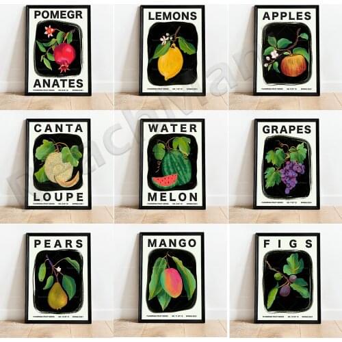 Hot selling Mediterranean decorative fruit posters, pomegranate, orange, cantaloupe, apple, grape, plant fruit print kitchen dec
