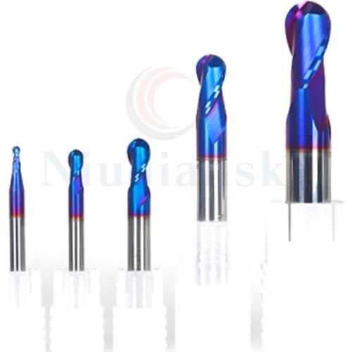 HRC65 CNC lathe tool 2-blade tungsten steel blue coated end mill high quality Ball Nose End Mills Standard length Milling cutter