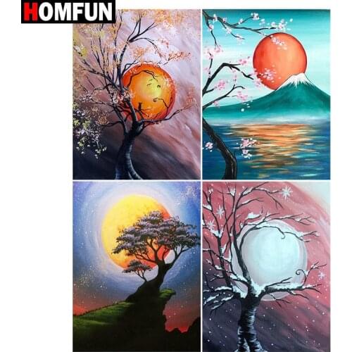 HOMFUN Rhinestone Painting Crystal Decor Diy Diamond Painting "Tree sun mountain" 3D Cross Stitch Pattern Diamond Embroidery