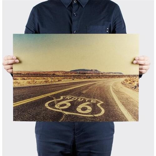 U.S. Route 66 Classic Nostalgic Retro Kraft Paper Landscape Poster Bar Home Decoration Painting Core Wall Stickers