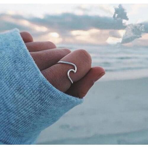 Rinhoo Love Heart Open Finger Ring Silver Color Simple Ocean Wave Fashion Women Ring Size 7 New Women Ring Jewelry Gifts