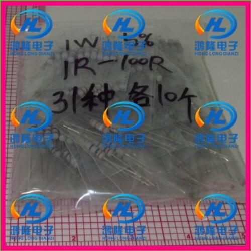 310PCS/LOT 1 W resistor package 5% 1R-100R, 31 kinds*10= 310pcs resistor kits carbon Resistors Assorted kit