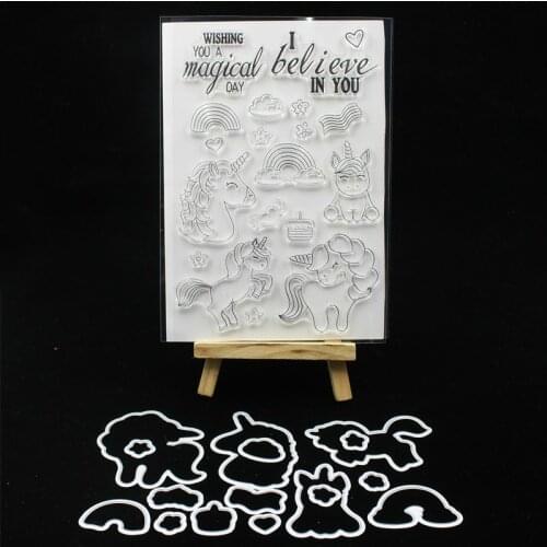 KSCRAFT Magical Unicorns Stamp And Metal Cutting Dies for DIY Scrapbooking/photo album Decorative Embossing DIY Paper Cards 201