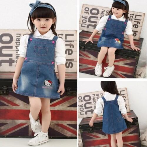 Summer kitty Cat cute baby girl denim dress cartoon girls overalls dress Kids Sundress cartoon1-5T