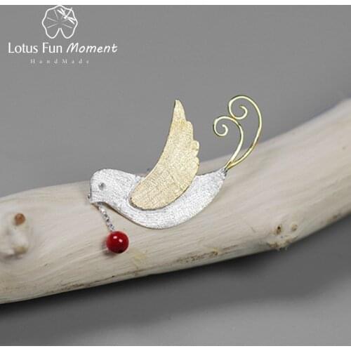 Lotus Fun Moment Real 925 Sterling Silver Fashion Jewelry Creative Flying Birds with Fruits Brooches For Women Cute Gift