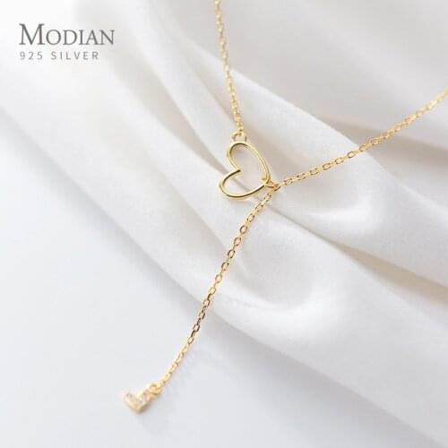 MODIAN Genuine 925 Sterling Silver Gold Color Cute Hollow Out Shining Zircon Hearts Pendant Necklace for Women Fine Jewelry Gift
